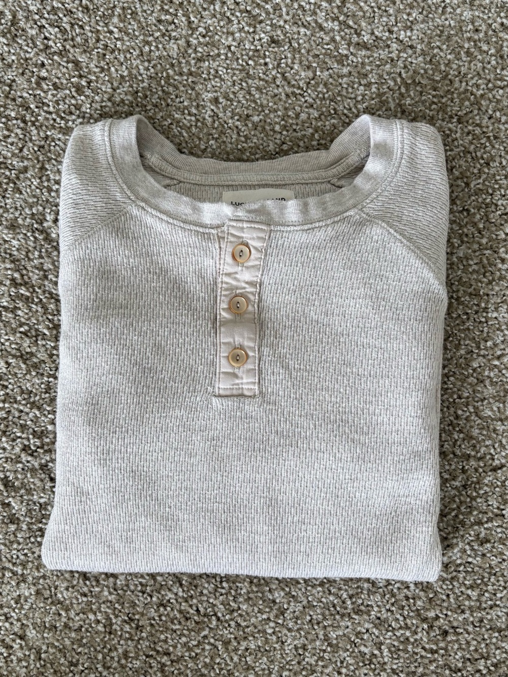Lucky Brand Ribbed Henley Long Sleeve Tee - Beige Cream